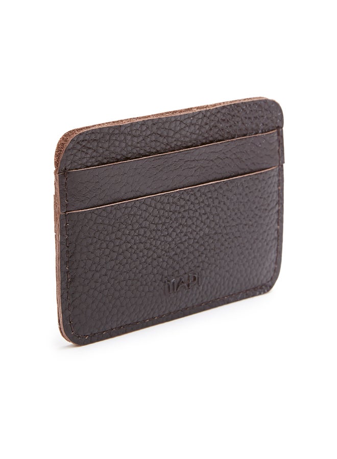 مابي حافظة بطاقات جلدية بنمط محبب بجانبين بني - Image 2